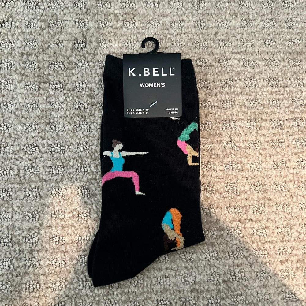 K. Bell Women's Black Yoga Pose Crew Socks - Multicolor Figures